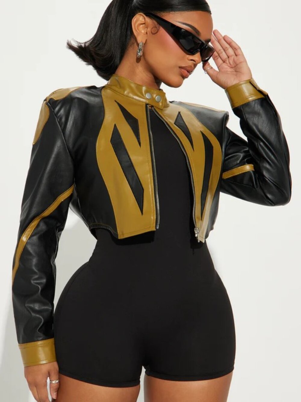 Fashion Nova Speed Racer Women's Olive/Black Racing Jacket SZ M